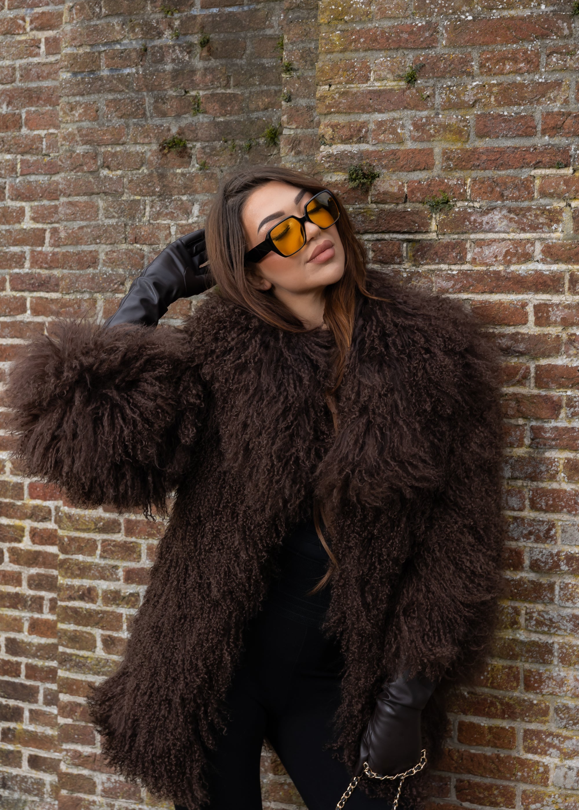 Sienna Mongolian Lamb fur coat rich brown